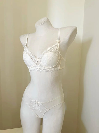 French Style Women's Minimizer Bra Sexy Lingerie Set Large Breast Support Half Cup Soft Underwire Anti Sagging Comfort Thin Bras