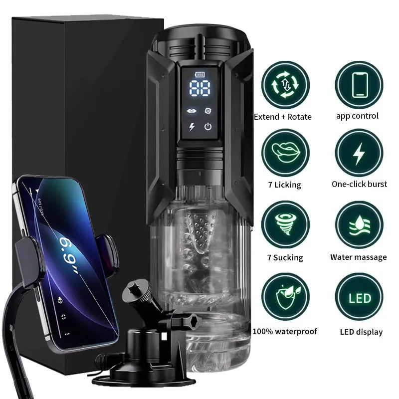 APP LED Automatic Male Masturbator Cup 7 Sucking Rotating Licking Thusting Modes Pocket Pussy Stroker Blowjob Sex Toys For Men