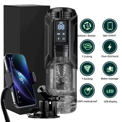 APP LED Automatic Male Masturbator Cup 7 Sucking Rotating Licking Thusting Modes Pocket Pussy Stroker Blowjob Sex Toys For Men