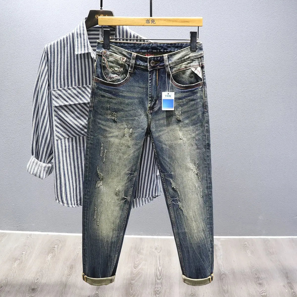 High-End American Retro Men's Blue Jeans Casual Straight Leg Denim Pants Spring Summer Fashionable Comfortable Breathable