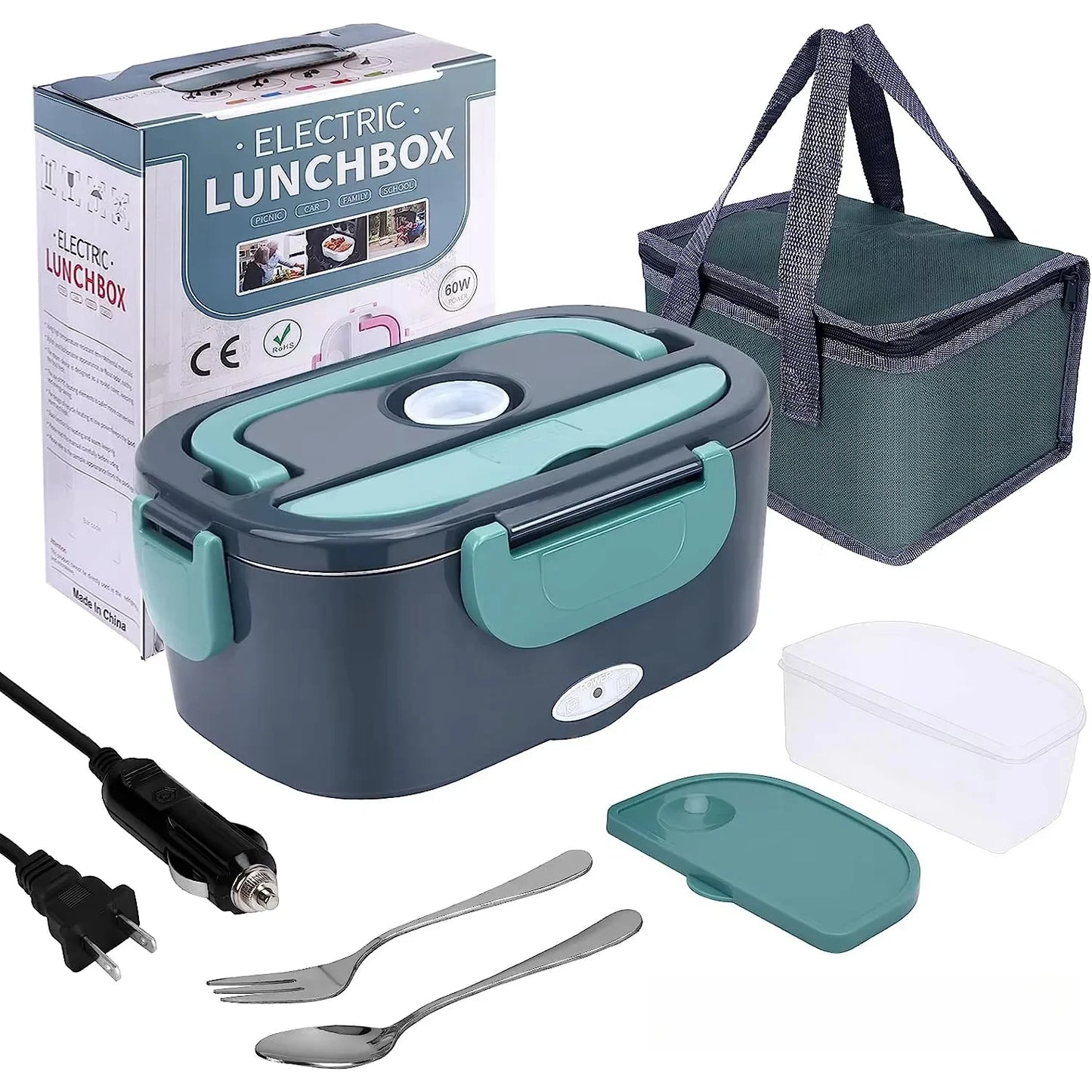 1.5L Portable Electric Lunch Box 60w Outdoor Camping Food Heating Warmer Suitable For Car Lunch Heating Microwave Oven