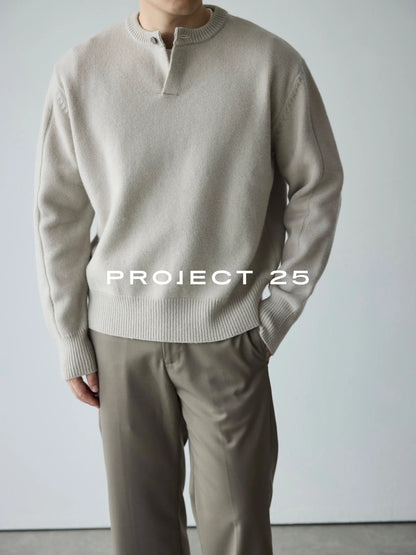 PROJECT 25 Premium Italian Wool Henley | 7-Ply 16-Count Soft Knit | One-Button Pullover Sweater