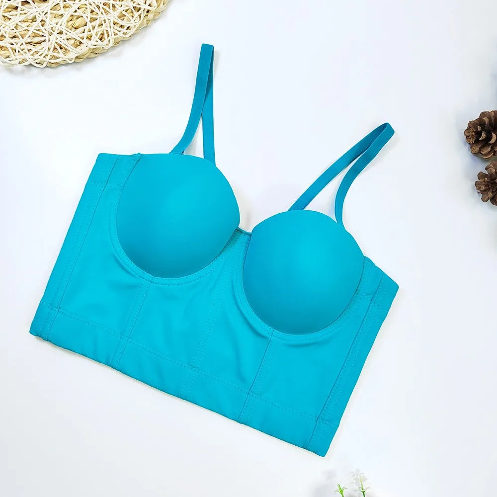 SXTHAENOO Summer 8 colors Fashion Mesh Push Up Bralet Women's Corset Simple Bustier Bra Night Club Party Sexy Cropped Top Vest