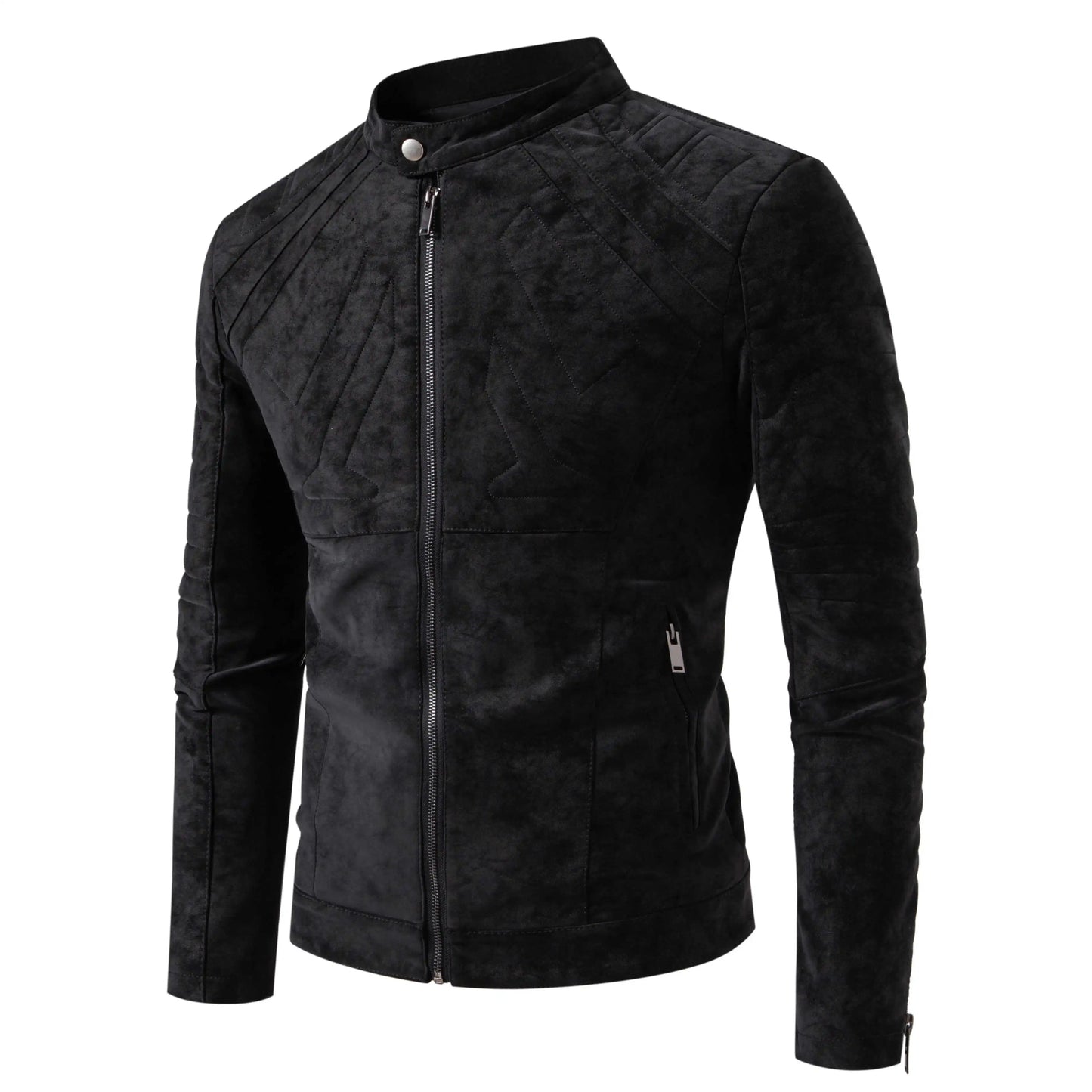 Men's Faux Leather Moto Jacket Stand Collar Metal Zipper Outdoor Casual Stylish Durable Coat