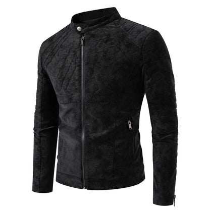 Men's Faux Leather Moto Jacket Stand Collar Metal Zipper Outdoor Casual Stylish Durable Coat