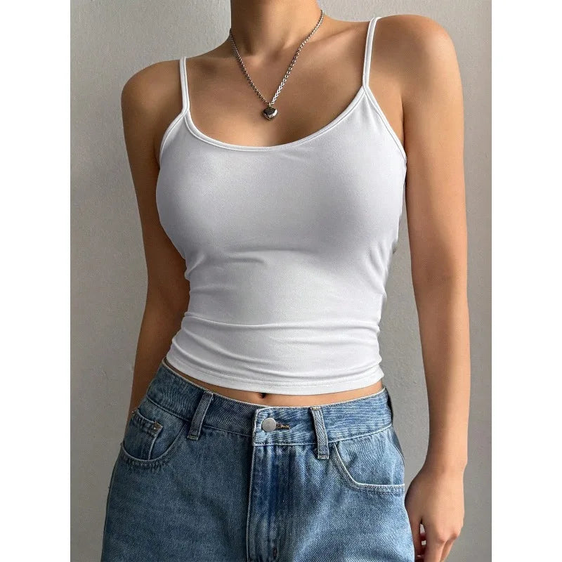 Women's Sexy  Backless Cami Crop Top Summer Solid Color Casual Sleeveless Top Streetwear Y2K Clothes Female Basic Top