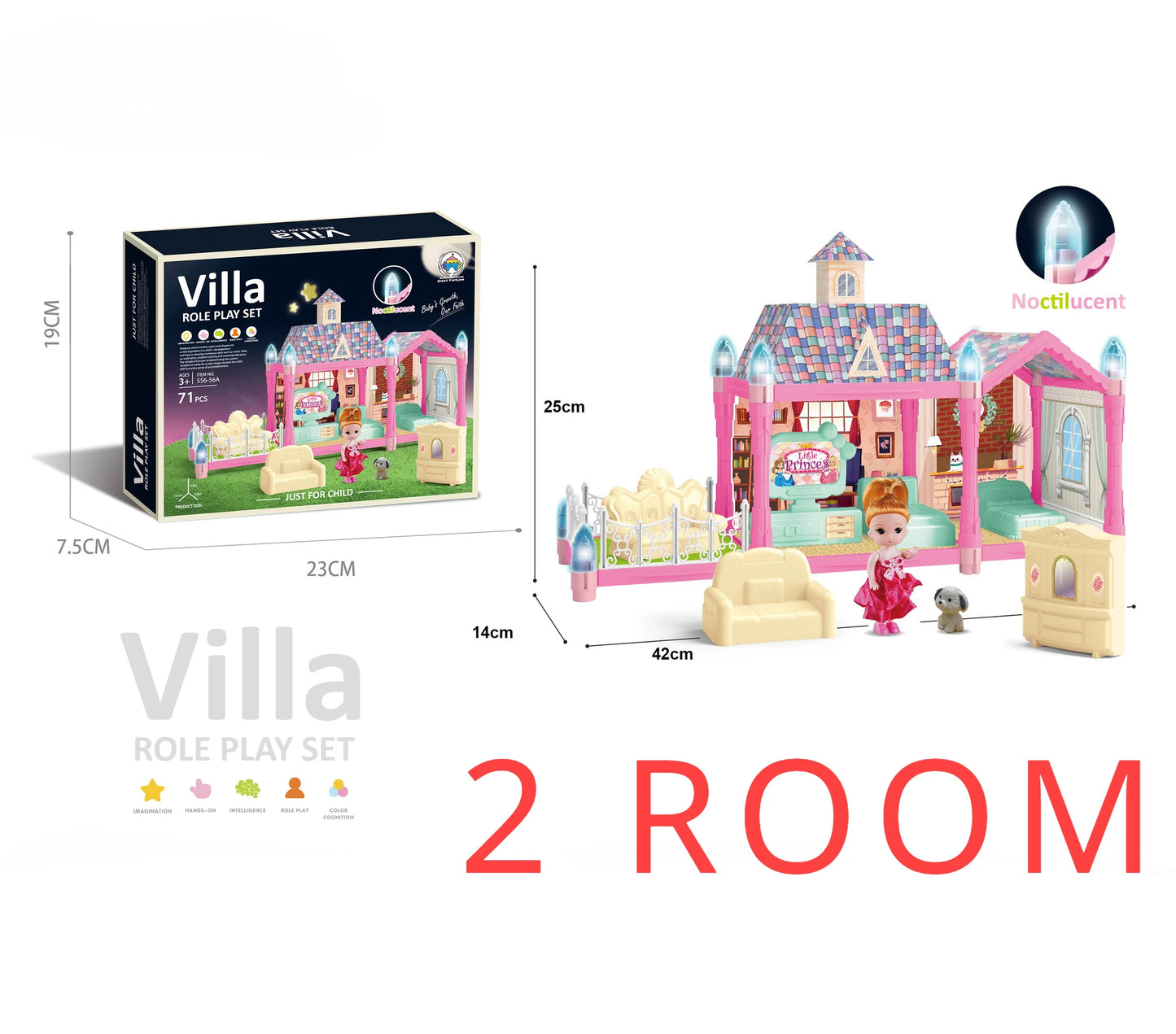 Luminous Doll House Dreamhouse for Girls Princess Playhouse Set with Dolls Furniture Accessories Pretend Play Birthday Gifts