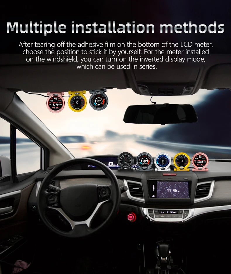 KWHUD HUD Head Up Display on Board Computer OBD2 Display Car Digital Speedometer Tacho Clock Oil Temperature Meters Turbo Gauges