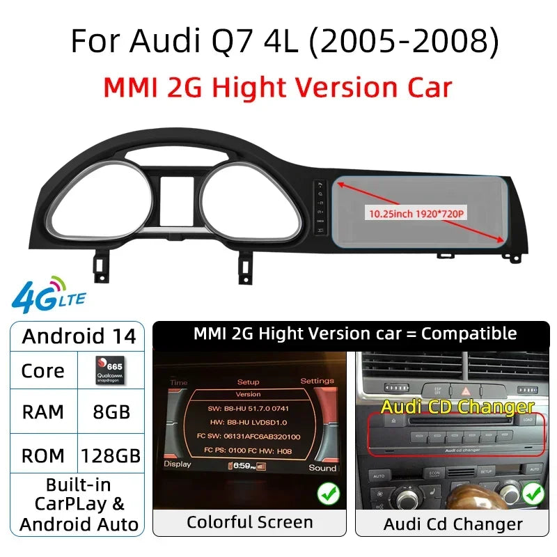 Android 14 Auto Radio CarPlay For Audi A6 C6 4f  For Audi Q7 4L 2005-2015 MMI 2G 3G GPS Car Multimedia Player Navi Stereo DSP