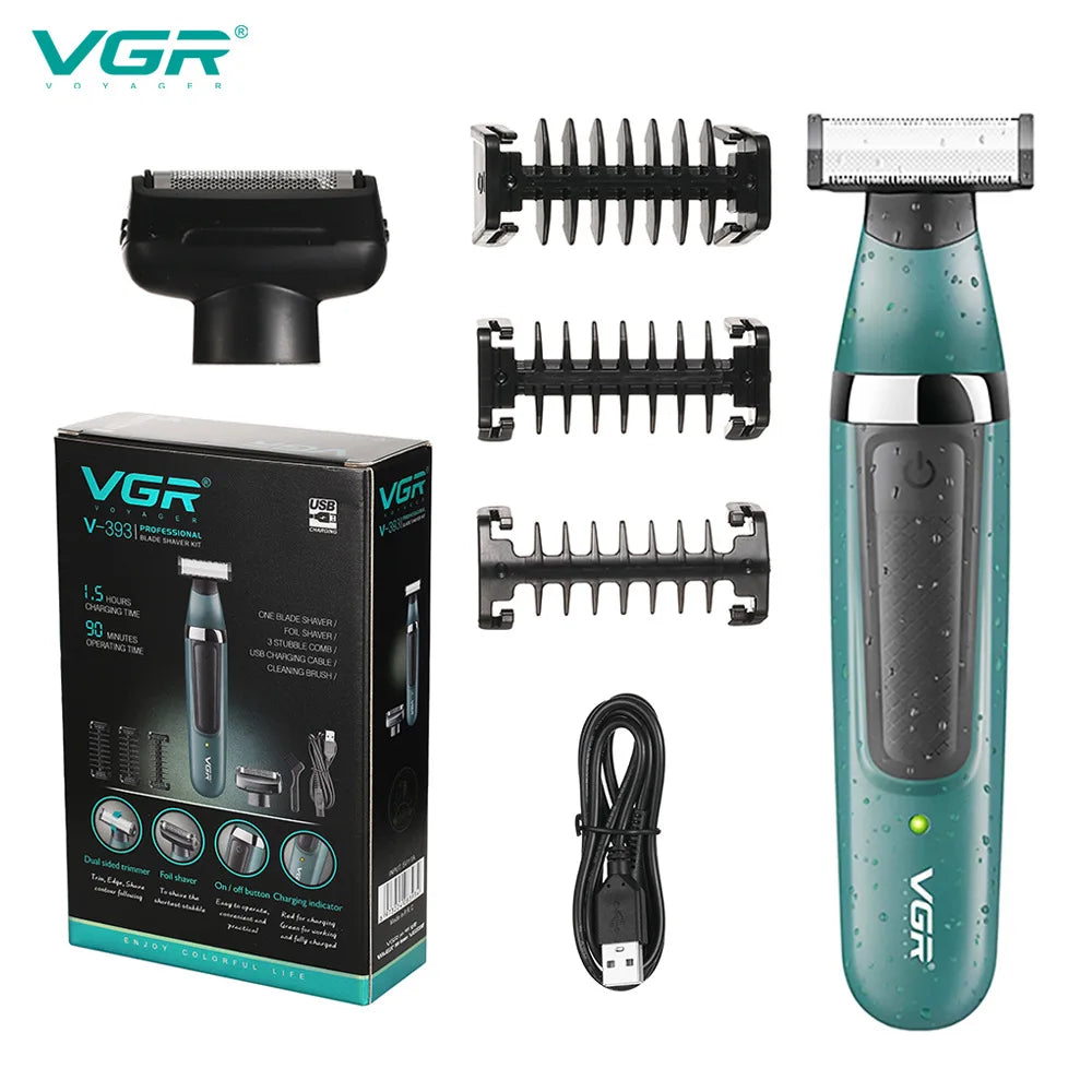 VGR 393 Double blade multi-function waterproof shaver, rechargeable beard trimmer, male hair trimmer set