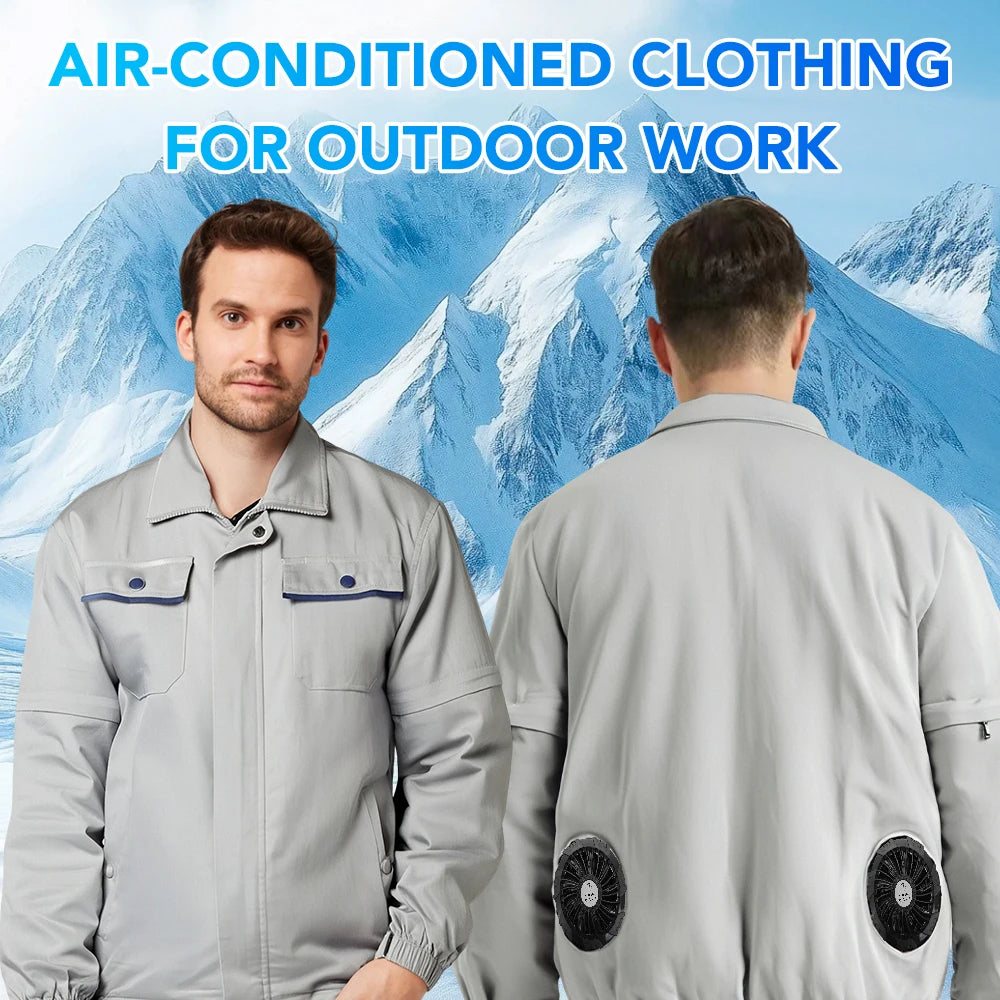 Summer Outdoor Cooling Fan Jacket Removable Sleeves Two-in-one Air Conditioning Clothes USB Charging Men Women Cooling Workwear