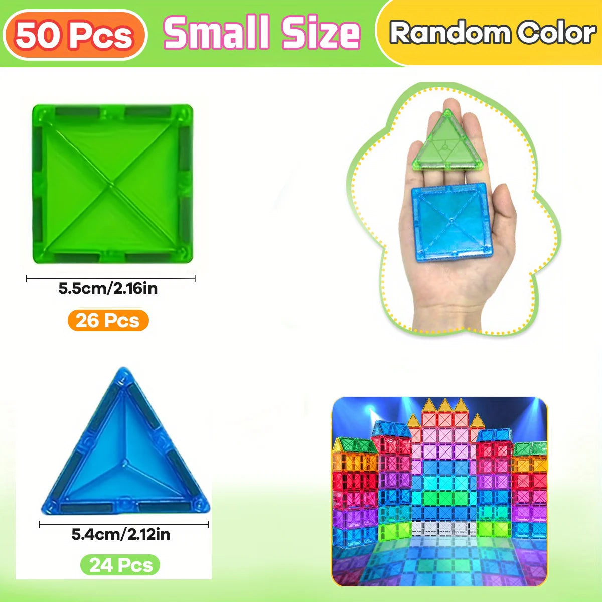 30/50/100 Magnetic Tiles Enhance Hands-On Ability and Creativity, Youth Education Puzzle Collage, Random Color Birthday Gift
