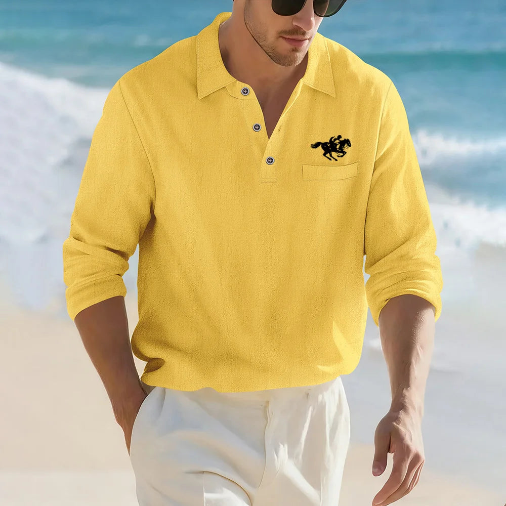 Men's Casual Soft Lightweight Linen Cotton Lapel Shirt Spring Autumn Loose Solid Color Fashion Decorative Flap Top