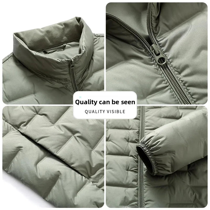 Winter New 90% Duck Down Jacket, Cycling Sports Stand-up Collar, Warm and Lightweight, Men's Solid Color Breathable Down Jacket