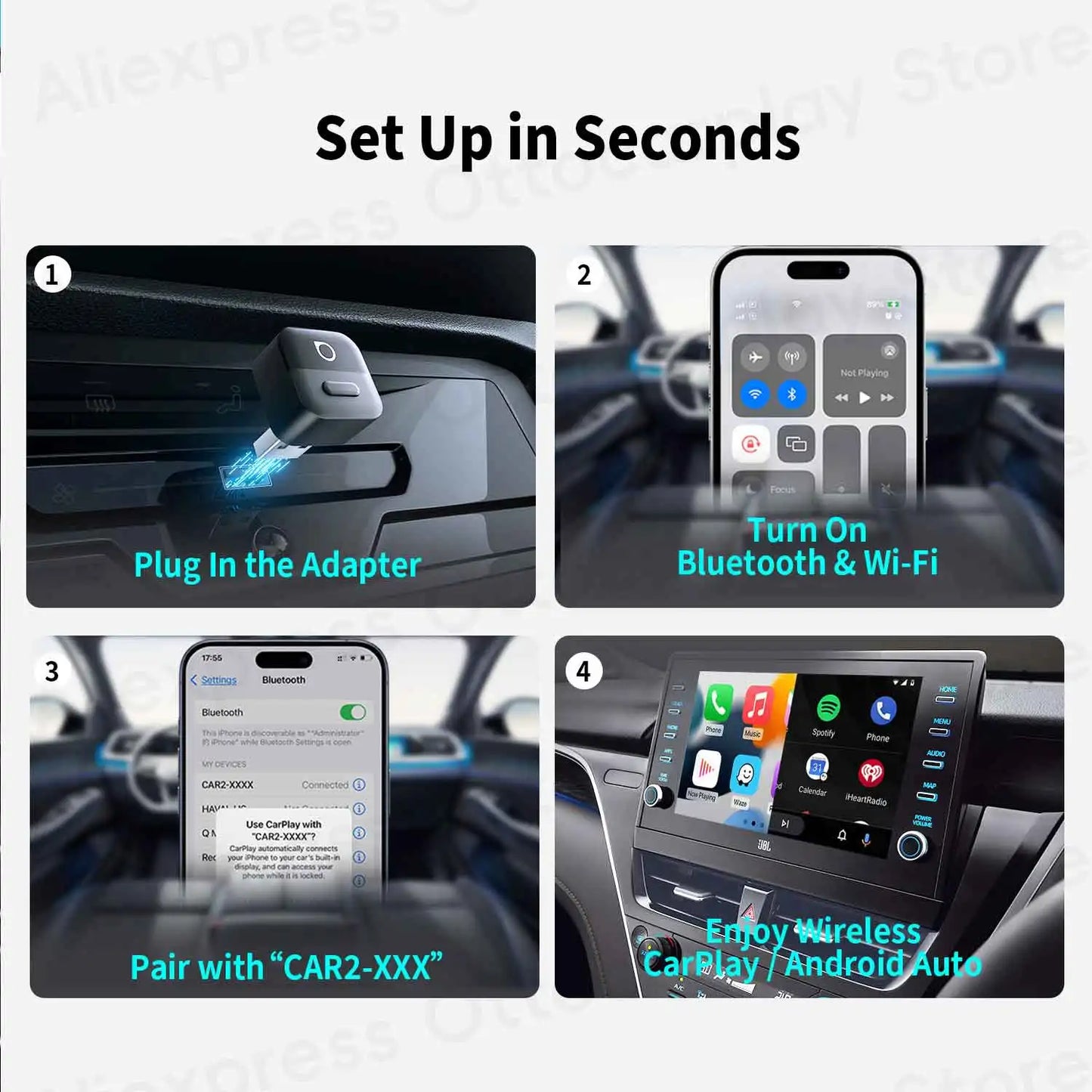 Ottocast Wireless Android Auto CarPlay Adapter Mini Pico 2 in 1 USB Dongle with Smart Button for Kia Honda Chery Nissan Volvo
