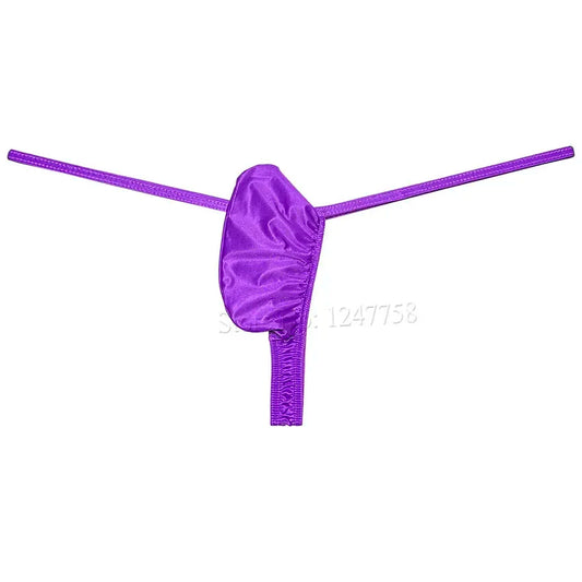 Men Push-out G-string Underwear Thongs and G Strings Low Rise Solid Enhance Pouch Bikini Thong Shiny T-back Lingerie