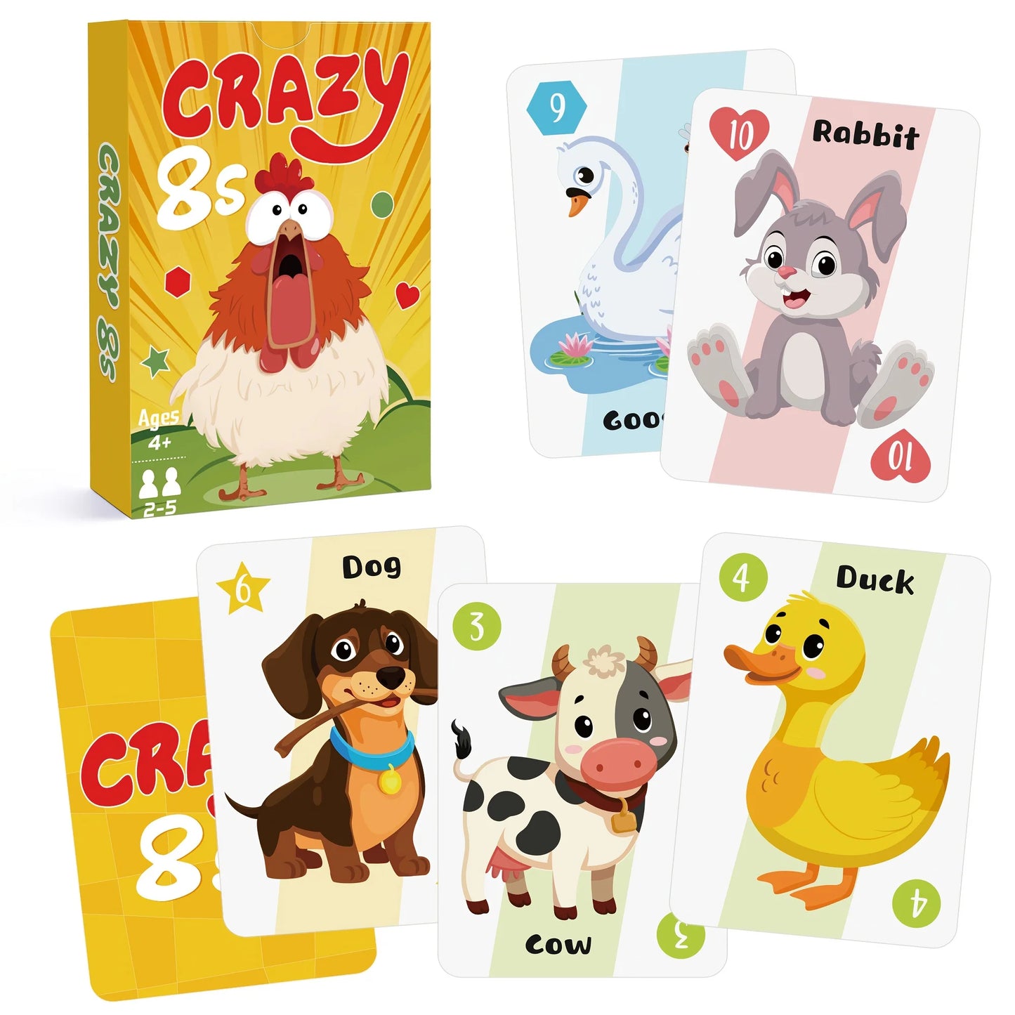 6 in 1  Kids Card Games: Go Fish, Old Maid, Memory Match, Slap Jack, Crazy 8s, Space Playing Cards; Children Birthday Gift