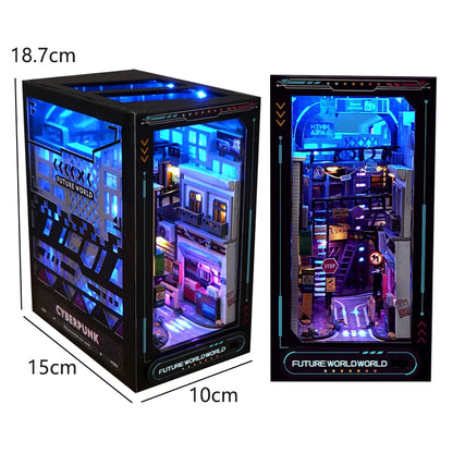 Zuuton Dragon Treasure DIY Book Nook Kit 3D Wooden Puzzle with LED Light Miniature Dollhouse Bookend Handmade Model Decor Gift