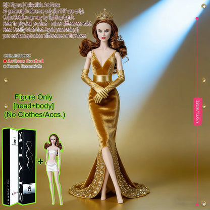 Multi-Poseable 12.6in 1/6 BJD - 12-Articulated, Realistic Makeup, Collector’s Gift, Desktop Display (No Clothing)