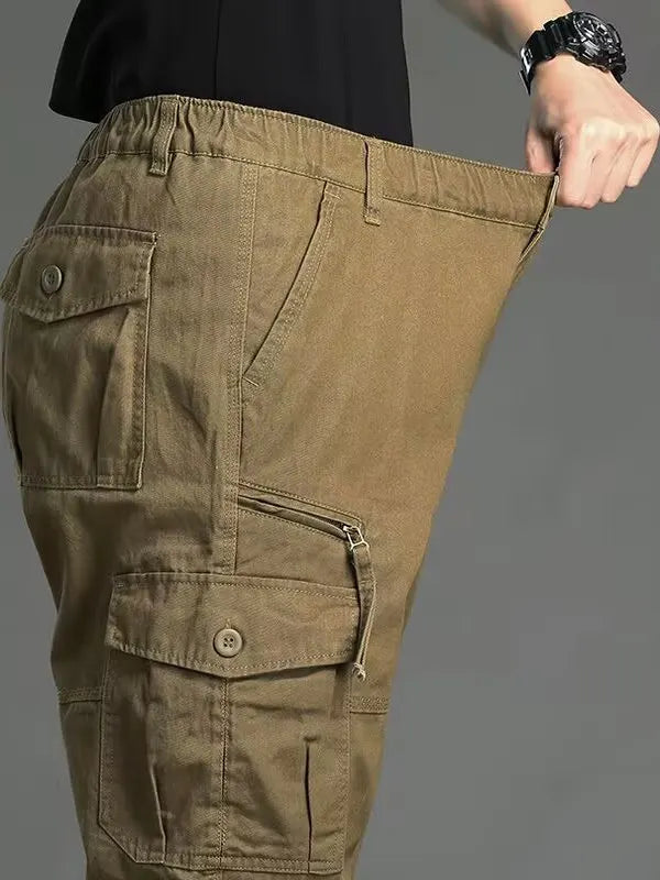 Men's Workwear Trousers High Waist Large Size Casual Pants Cuffed Tactical Long Pants Multi-Pocket Wear-Resistant Loose Fit