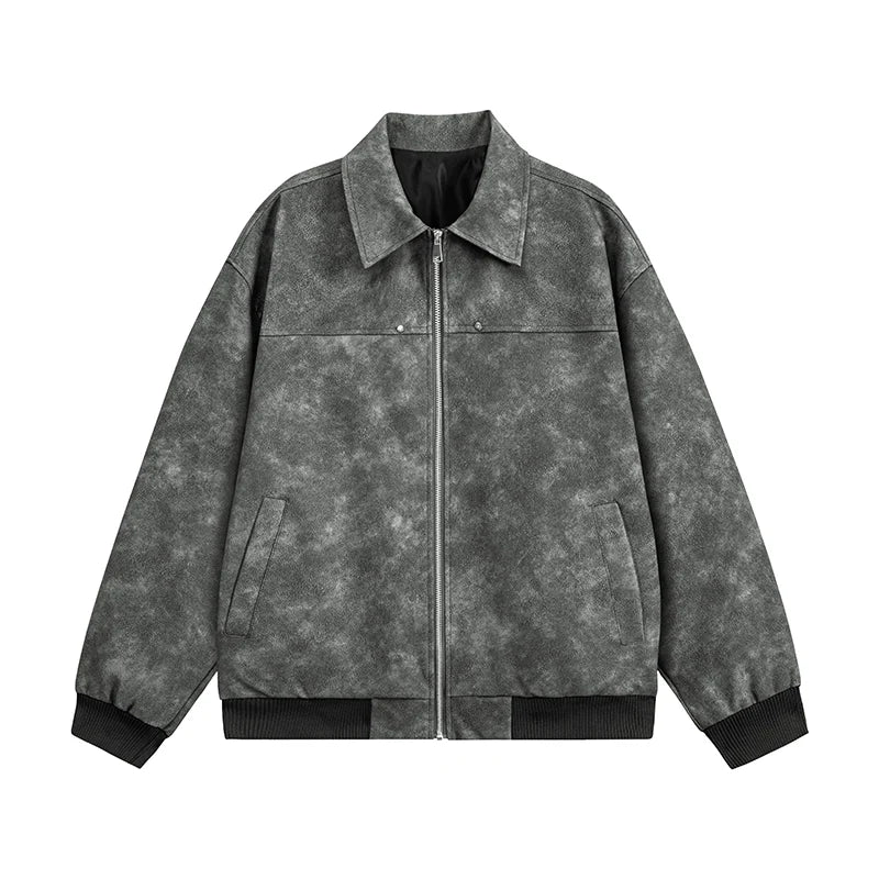 Trend Men's Faux Leather Jacket Autumn Winter Fashionable Solid Color Standing collar PU Leather Biker Jacket Handsome Men Coat