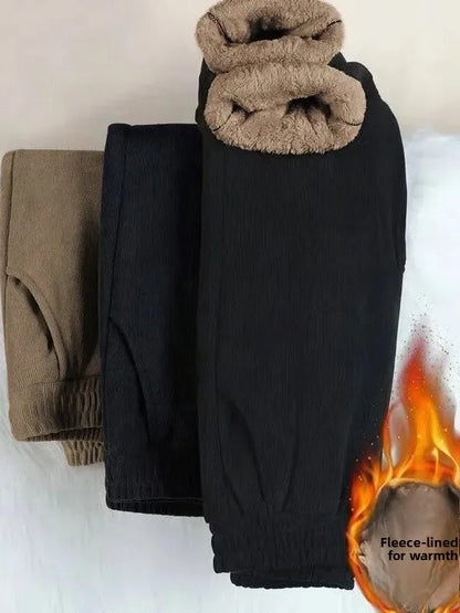 Extra Thick Fleece Lined Warm Cotton Pants High Waist Thickened Winter Trousers for Women plus Size Elastic Waist Long Pants