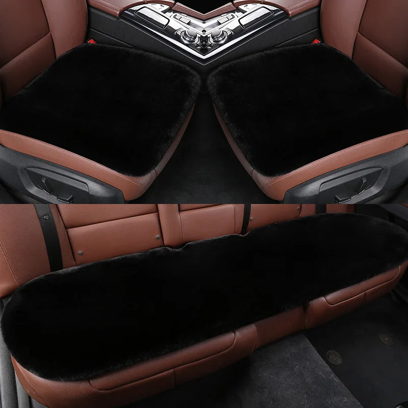 Car Seat Cover Cushion Winter Warm Plush Fluffy Car Seat Front Rear Wool Fur Capes Cushion Set Cotton Pad Car Interior