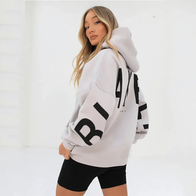 New Women's Thickened Long Sleeve Hoodie Sweatshirt Sweet Style Straight Cut Regular Sleeve Length Autumn Collection Print De...