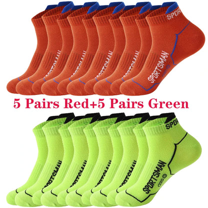 10 Pairs Men's Ankle Running Socks Cotton Breathable Marathon Sports Short Socks Comfortable Sweat Absorption Fitness Socks