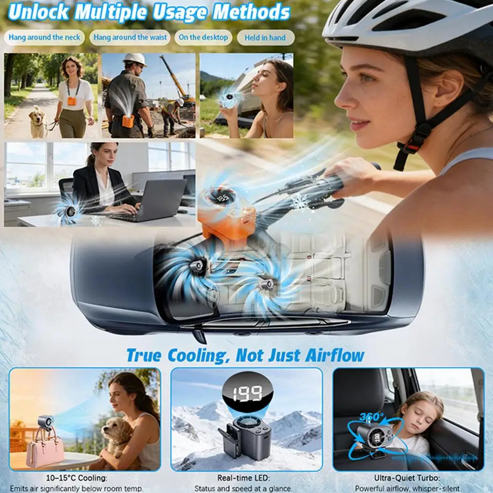 Universal Cooling Car Fan USB Rechargeable Clip on Portable Desk Fans with LED Display 360 Rotation Quiet for Car Camping
