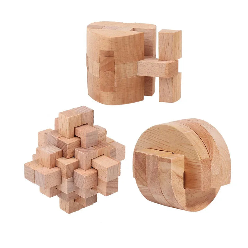Classic Luban Lock Puzzle 3PCS Set Wooden Brain Teaser For Adults And Kids IQ Challenge Unlock Interlocking Educational Toys