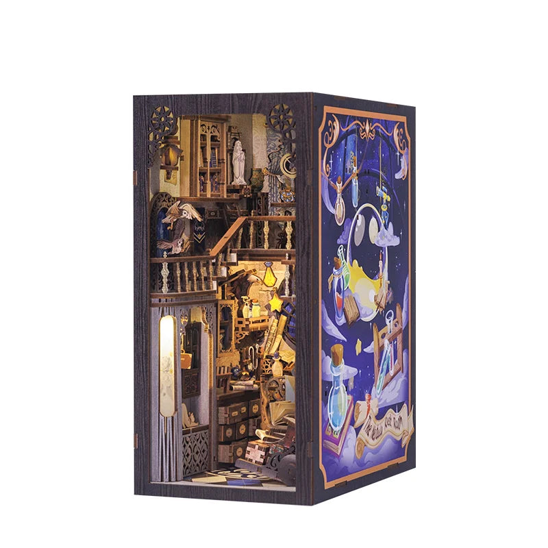 CUTEBEE DIY Book Nook Doll House with LED Light Dust Cover Bookshelf Insert Decoration Model For Birthday Gift Eternal Bookstore