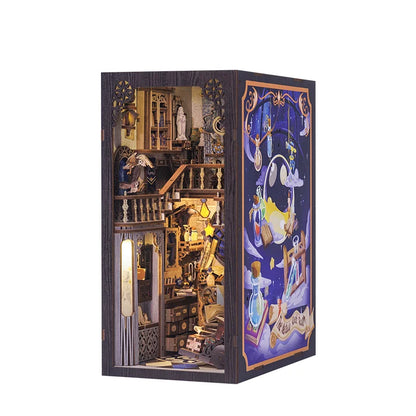 CUTEBEE DIY Book Nook Doll House with LED Light Dust Cover Bookshelf Insert Decoration Model For Birthday Gift Eternal Bookstore