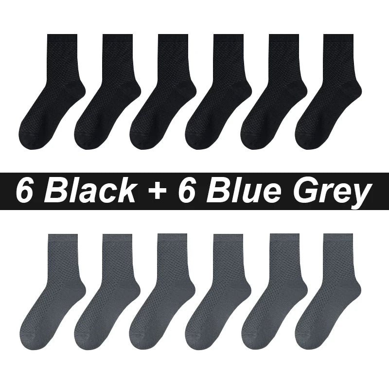 12Pairs Bamboo Fiber Socks Men Casual Business Mesh Breatheable Anti-Bacterial Comfortable High Quality Sock Male Size EU38-45