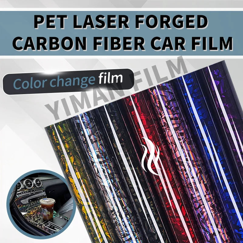 High Gloss Forged Laser Rainbow Carbon Fiber Silver Car Carbon Film Black Vinyl Wrap Tuning Auto Accessories Sticker for Car