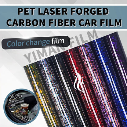 High Gloss Forged Laser Rainbow Carbon Fiber Silver Car Carbon Film Black Vinyl Wrap Tuning Auto Accessories Sticker for Car