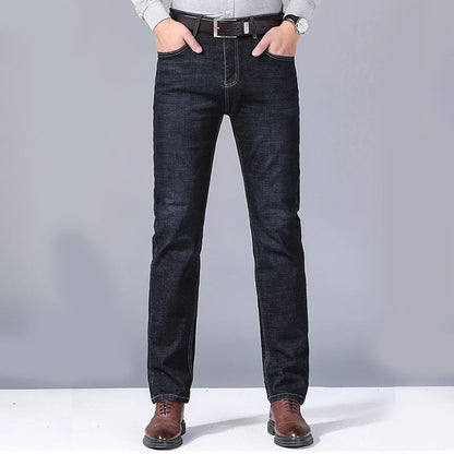 Men's Soft Straight Denim Pants 2025 Autumn Classic Business Black Biker Jeans Overalls Masculino Pantalone Hombre Mannen Homme