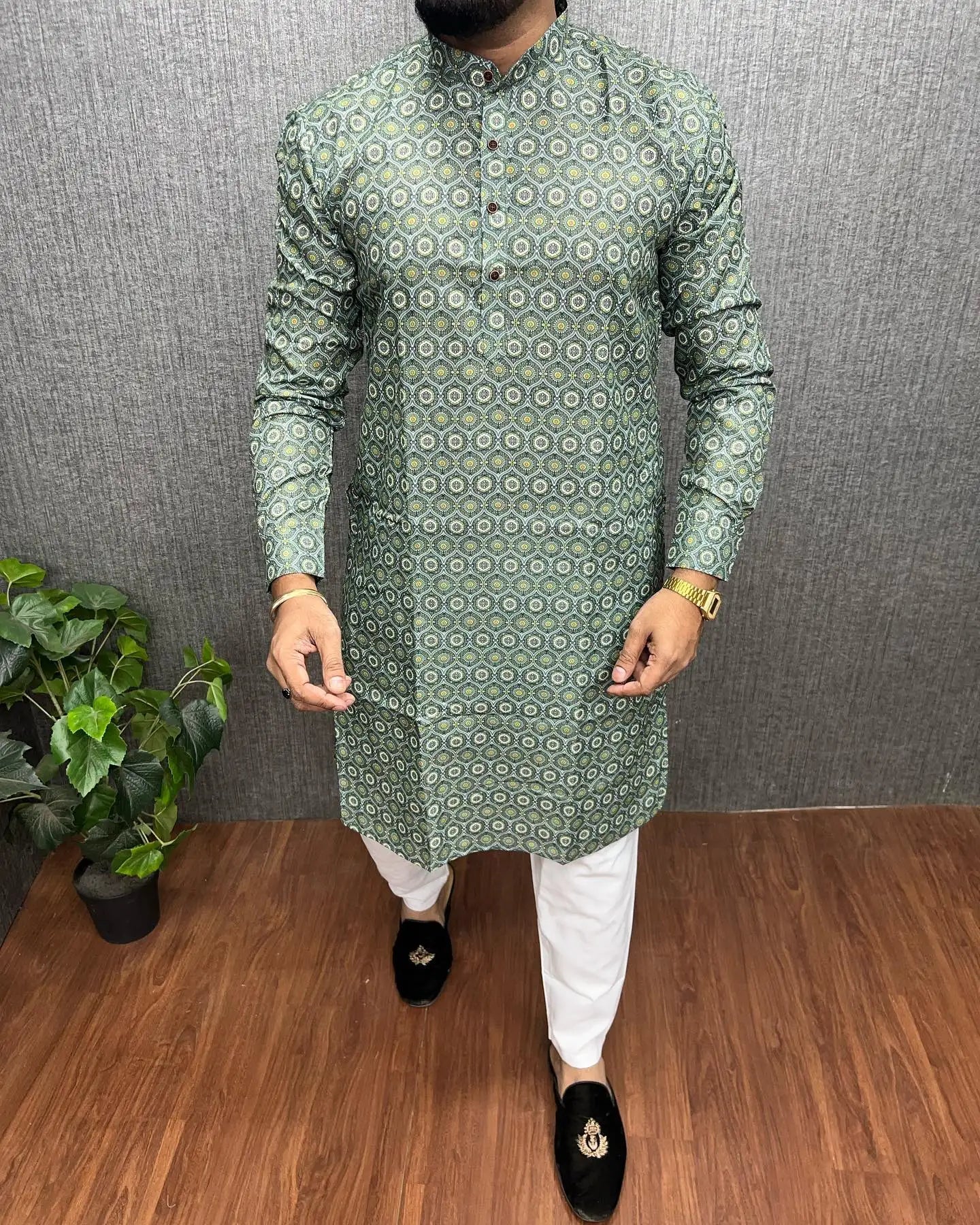 2026 Men Digital Printed Kurta Vardha Regular Fit Mandarin Collar Long Suitable All Occasions Such Wedding Hari Raya Aidilfitri