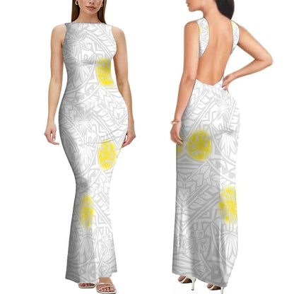 Dropshipping Custom Retro Style Design Elegant Ladies Club Dress Hawaiian Print Sleeveless Backless Dress New Zealand Prom Dress