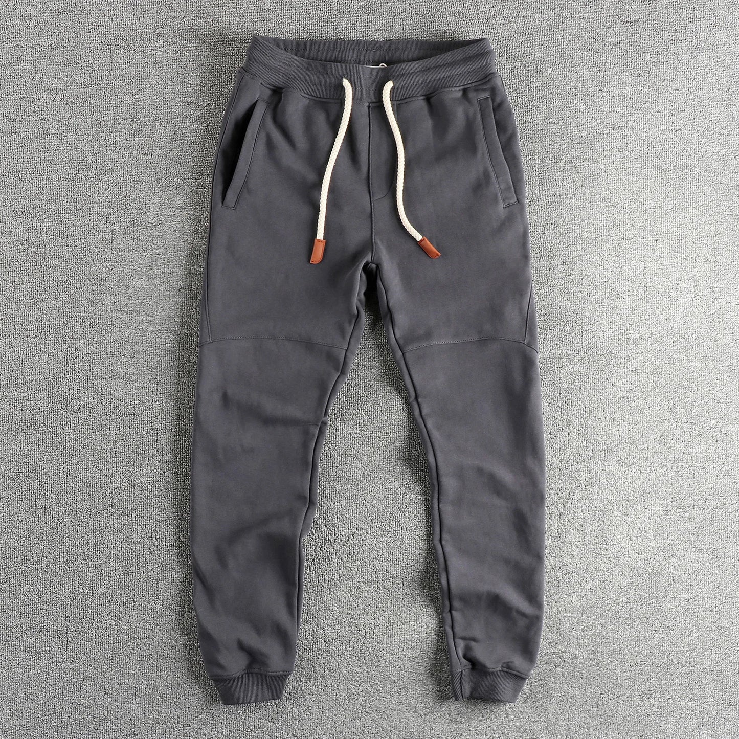 Autumn New American Retro Terry Cloth Solid Color Sweatpants Men's Simple Washed Drawstring Casual Sports Youth Ankle-tied Pants
