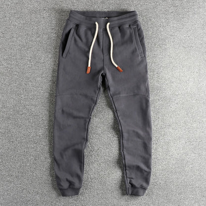 Autumn New American Retro Terry Cloth Solid Color Sweatpants Men's Simple Washed Drawstring Casual Sports Youth Ankle-tied Pants