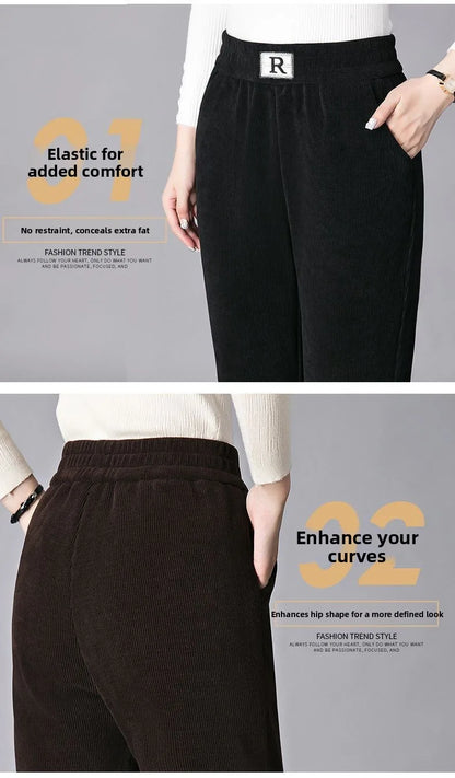 Autumn Winter Thickened Fleece Harlan Pants Women's Loose Casual Straight Leg Pants with Pockets Polyester Fiber Long Trousers