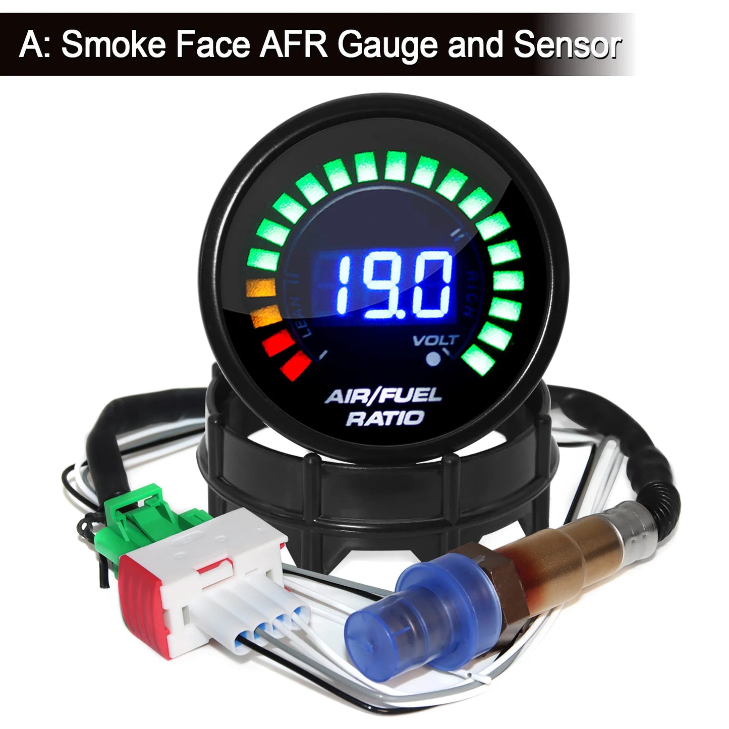 2'' 52mm Air Fuel Ratio Gauge 2 In 1 Voltmeter AFR Car Gauge Can Be Paired With Narrowband O2 Oxygen Sensor Fit for 12V Vehicle