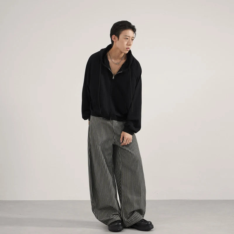 Unisex Black White Stripe Baggy Pants Wide Leg Loose Fit Contrast Color Casual Streetwear Hip Hop Y2K Trousers Men Women Fashion