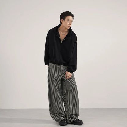 Unisex Black White Stripe Baggy Pants Wide Leg Loose Fit Contrast Color Casual Streetwear Hip Hop Y2K Trousers Men Women Fashion