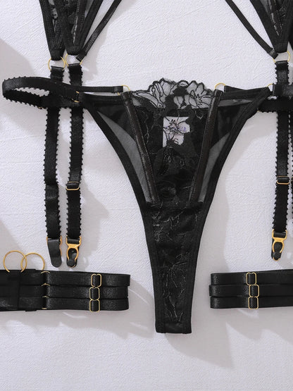 Belamimi Sexy Lingerie Cross Lace Splicing Women's Embroidery See-Through Passionate Temptation Leg Rings Free Charge Underwear