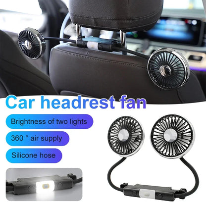 Car Fan 360° Car Seat Back Cooling Fan USB Charge Dual Head Fan Adjustable Rotation Neck Cooler for Car Home Accessories