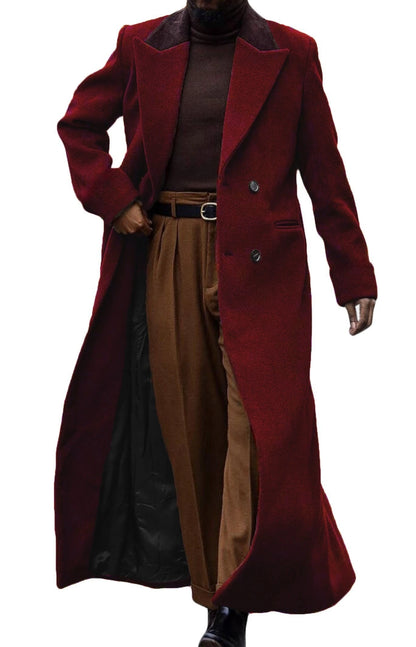 Mens Full Length Trench Coat Notched Lapel Long Jacket Double Breasted Classic Winter Overcoat