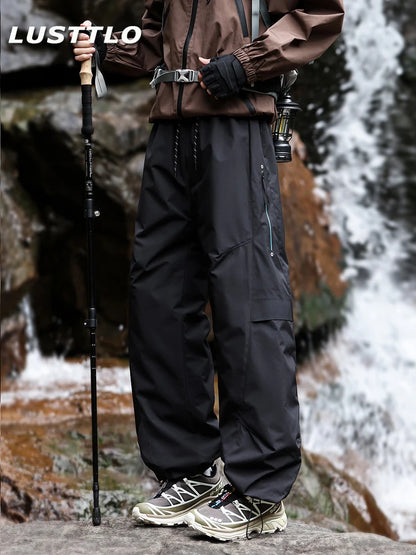 Trendy Large Size Men's down Trousers Winter Outdoor Windproof Warm Straight Leg Pants Long Pants Duck down Filling Pure Color