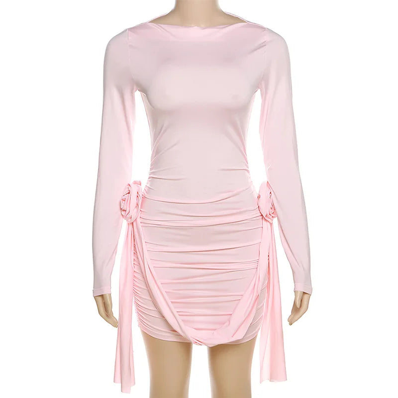 Tossy Floral Fashion Pleated Mini Dress For Women Slim High Waist Solid Casual Autumn 2024 Sexy Dress Female Bodycon Dress New